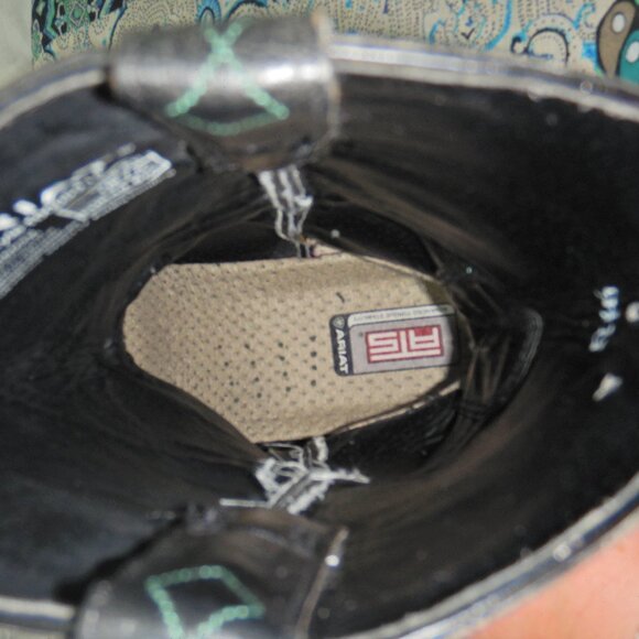 Ariat Tall Black Leather Cowboy Boots with Turquoise Embroidery - Picture 11 of 13